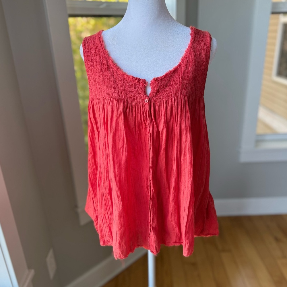American Eagle Coral Pink Cotton Sleeveless Blouse Tie Front Tank Top Size XL